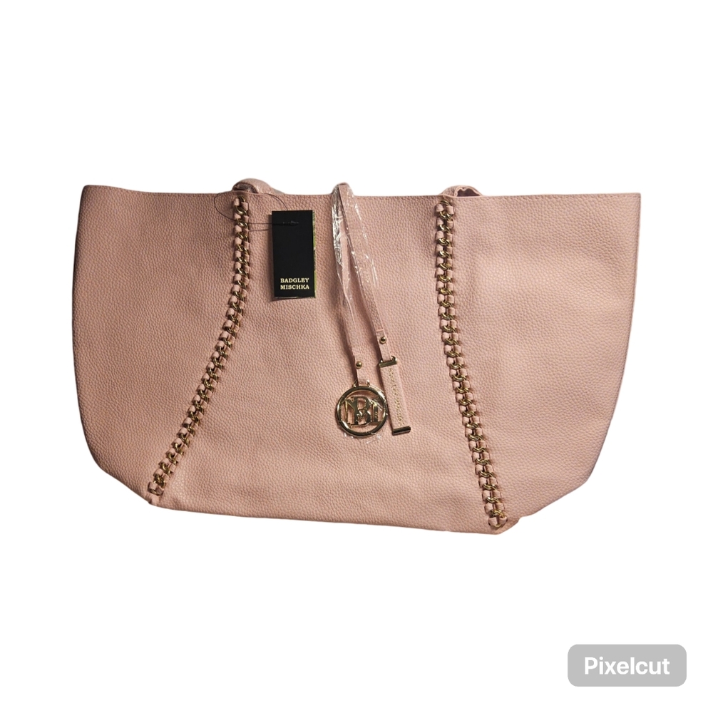 NWT Badgley Mischka Decorative Chain Pink Tote Bag - Picture 3 of 7
